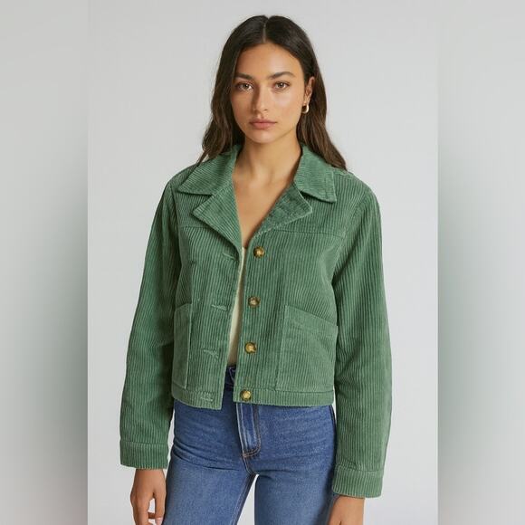 Avec Les Files Green Corduroy Cropped Jacket Women's Small - Picture 7 of 7